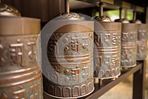 A row of prayer wheels in the Kodaiji temple