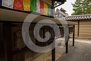 A row of prayer wheels in the Kodaiji temple