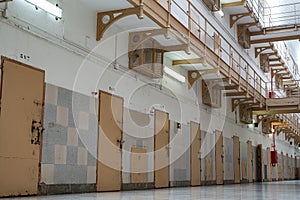 row of prison cell doors