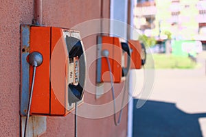 Row of public payphones