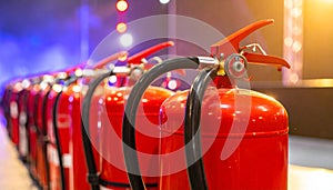 Row of red fire extinguishers indoors