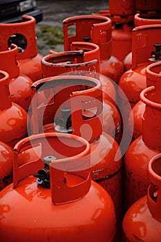 Row of red gas canisters