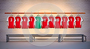 Row of Red and Green Football shirts Shirts 3-5