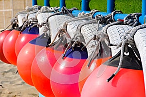 Row of red sea bouy.