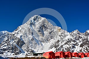 Row of the red tents, way from Cho-La pass to the Everest base c