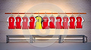 Row of Red and Yellow Football shirts Shirts 3-5