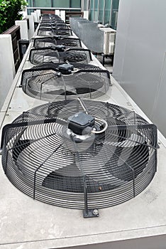 Row of Residential air conditioner compressor units