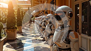 Row of Robots Outside Building
