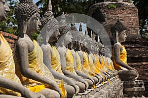 Row of Sacred Buddha in Ayutthaya