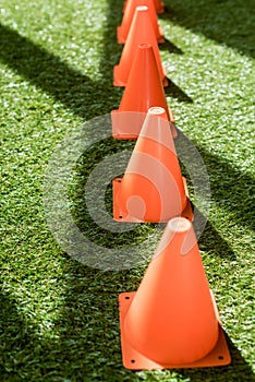 row of safety cones standing