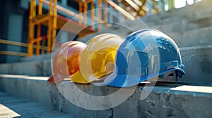 The row of safety helmets.AI generated image