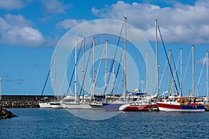 Row of sail boats at Saint Pierre harbor on RÃÂ©union Island