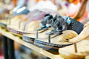 Row of sandals in a footwear shop