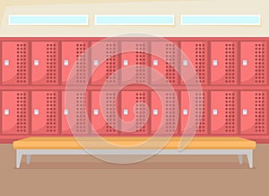 Row of school lockers flat color vector illustration