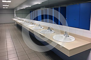 Row sinks in a public toilet