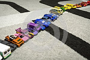 Row of the small colorful cars