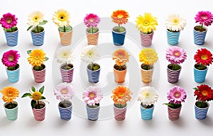 a row of small wooden pots that contain flowers