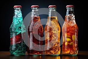 Row of soda bottles. Carbonated drinks