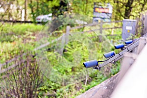 Row of Speed cameras monitoring traffic on UK Motorway