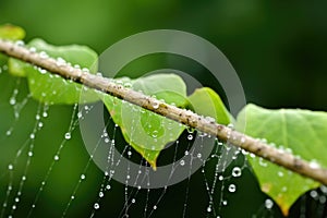 row of spiderlings following their mom across the web