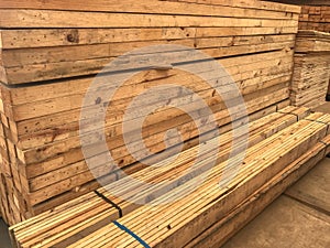Stack of wood in storage warehouse
