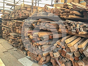 Stack of wood in storage warehouse