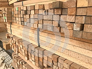 Stack of wood in storage warehouse