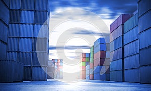 Row of Stacked Containers Cargo Shipping. Handling of Logistics Transportation Industry. Import-Export Shipping Transport