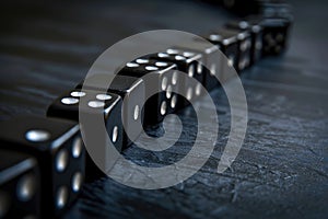 Row of standing dominoes on dark surface