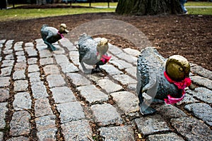 A row of statue ducks in Boston