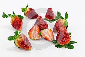 Row of Strawberry Isolated and one slice.