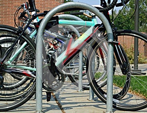 Row of student Bicycles on campus back to school