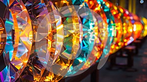 A row of stunning abstract light sculptures each powered by biodiesel and adding a vibrant and ecoconscious touch to an photo