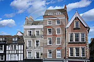Row of tall, narrow old buildings