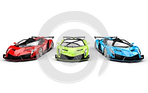 Row of three race supercars