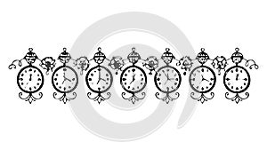 Row of Tiny Black Alarm Clocks, Miniature Timekeepers, vector design Generative AI