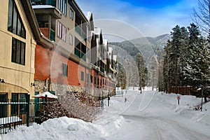 Row of Townhomes in a Mountain Ski Resort