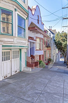 Row of townhouses on a sloped area at San Francisco, California
