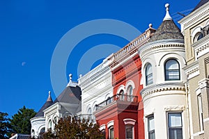 A row of townhouses in Washington DC on early morning in autumn, USA.