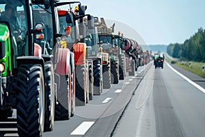 A Row of Tractors Lined Up on the Side of the Road