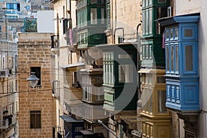 Row of traditional colorful balconies Malta
