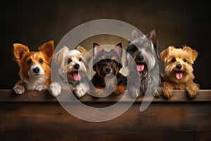 A row of trained therapy dogs, providing comfort and support, highlighting their role in improving mental health. Generative Ai