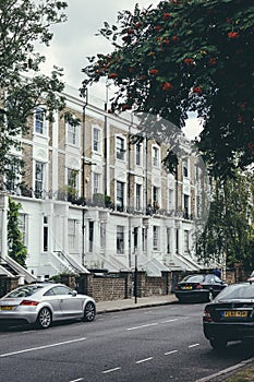 A row of typical British Georgian terrace houses in London