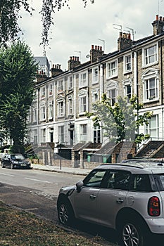 A row of typical British Georgian terrace houses in London