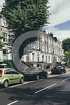 A row of typical British Georgian terrace houses in London