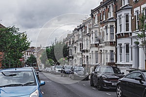 A row of typical British Georgian terrace houses in London