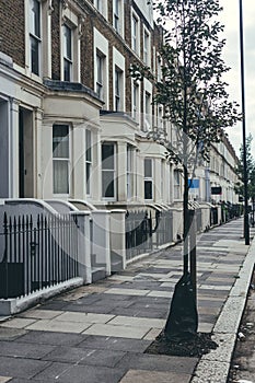 A row of typical British terrace houses in London