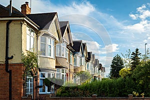 Row of Typical English Terraced Houses in Northampton