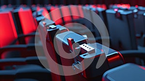 A row of USB drives sitting in the audience during a keynote speakers presentation with one mischievously using another photo