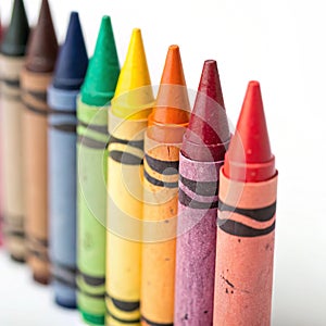Row of Used Crayons isolated on white background photo